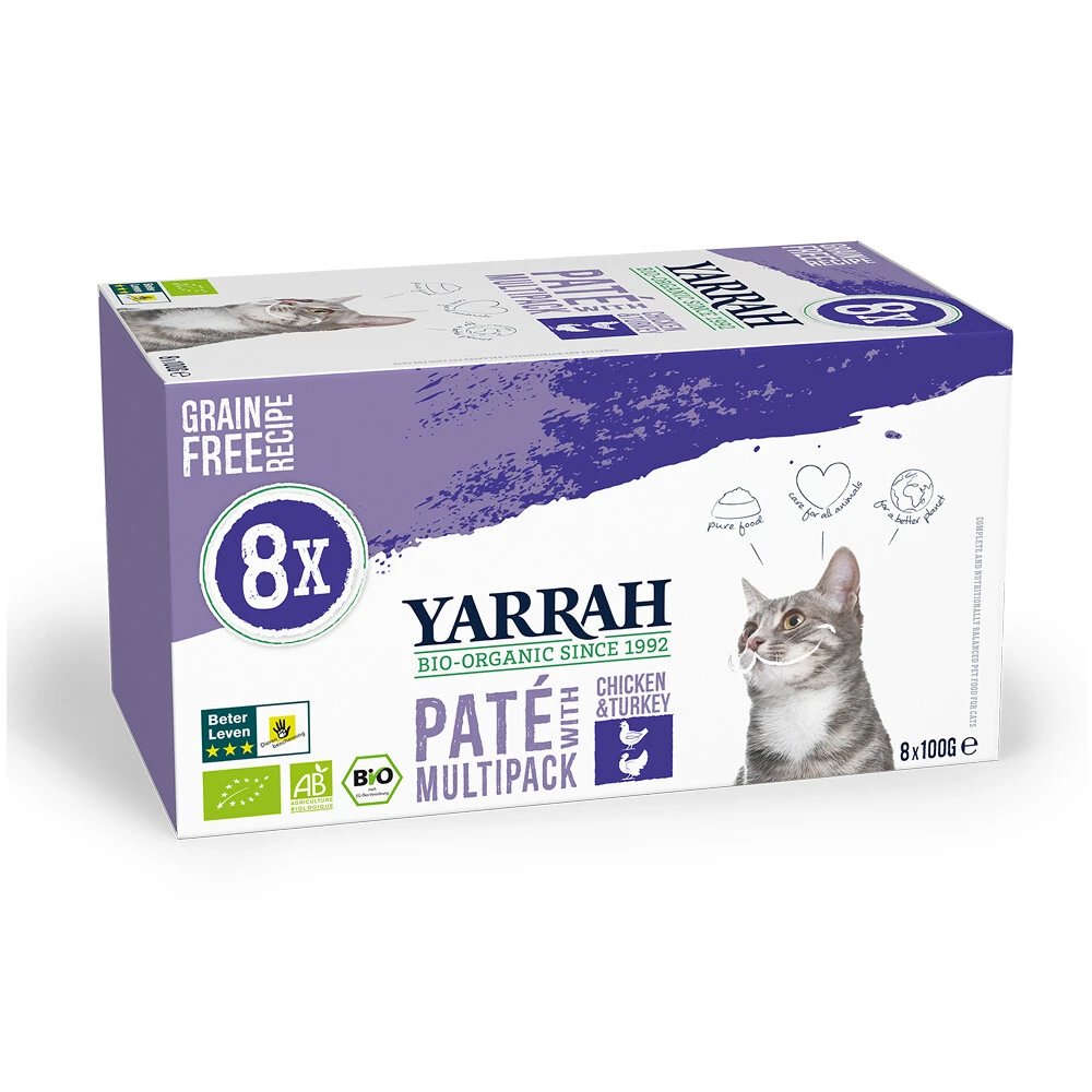 8x Yarrah Bio Kattenvoer Multipack Paté Graanvrij Kip - Kalkoen 1 8x Yarrah Bio Kattenvoer Multipack Paté Graanvrij Kip - Kalkoen