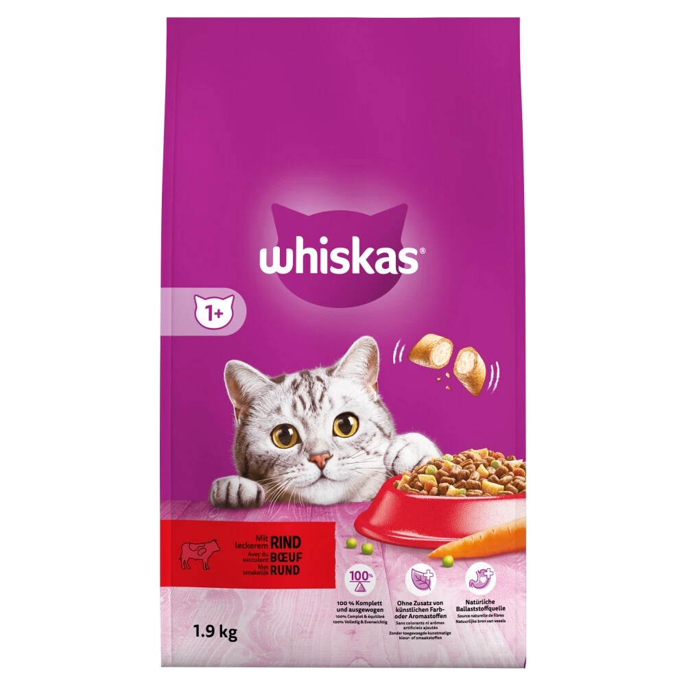 6x Whiskas Droog Adult Rund 1 6x Whiskas Droog Adult Rund