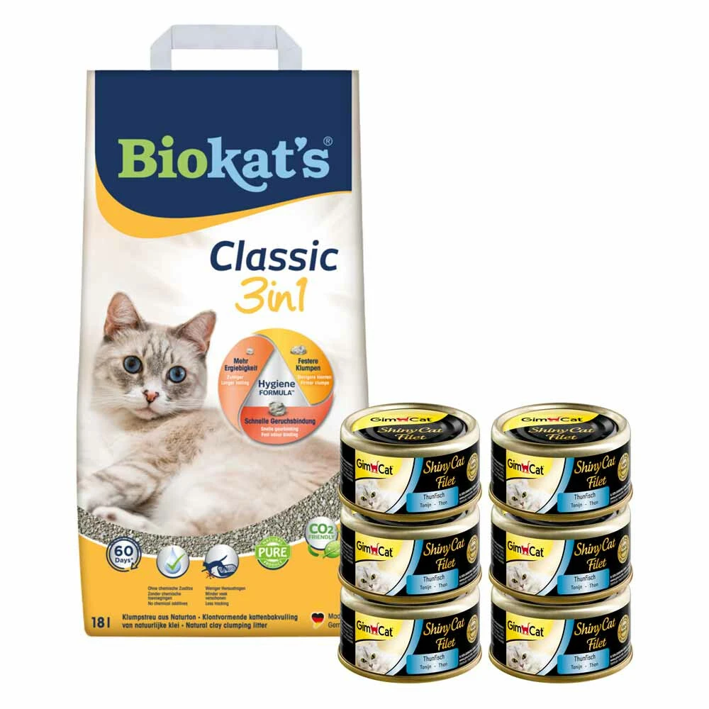Biokatu0027s Classic & GimCat ShinyCat Filet Tonijn Pakket 1 Biokatu0027s Classic & GimCat ShinyCat Filet Tonijn Pakket