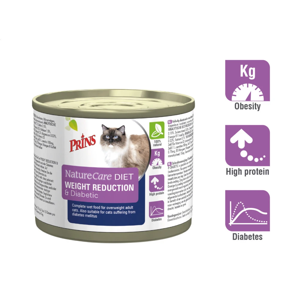 6x Prins NatureCare Diet Weight Reduction & Diabetic Kat Natvoer 2 6x Prins NatureCare Diet Weight Reduction & Diabetic Kat Natvoer - Afbeelding 2