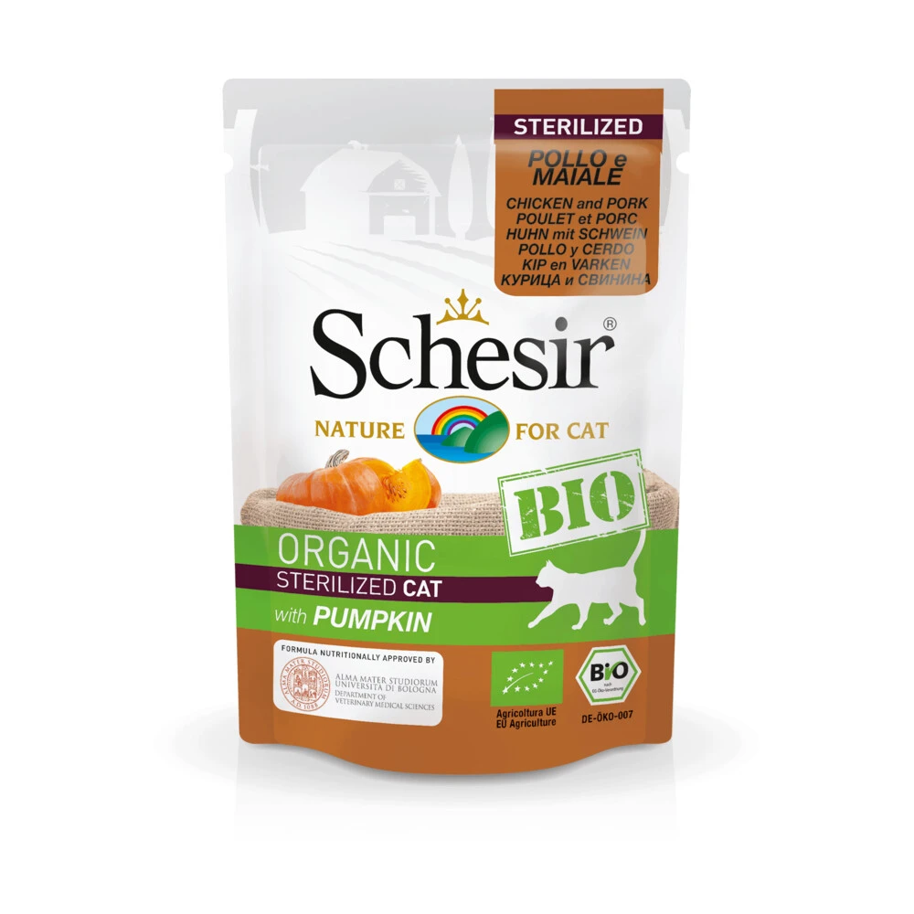 16x Schesir Kattenvoer Sterilized Bio Kip - Varken - Pompoen 1 16x Schesir Kattenvoer Sterilized Bio Kip - Varken - Pompoen
