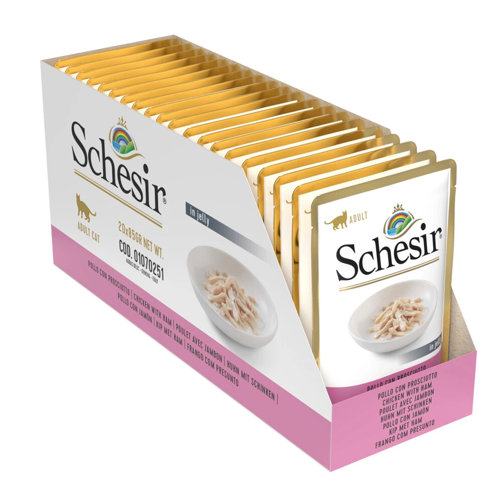 20x Schesir Kattenvoer Kip - Ham In Gelei 1 20x Schesir Kattenvoer Kip - Ham In Gelei