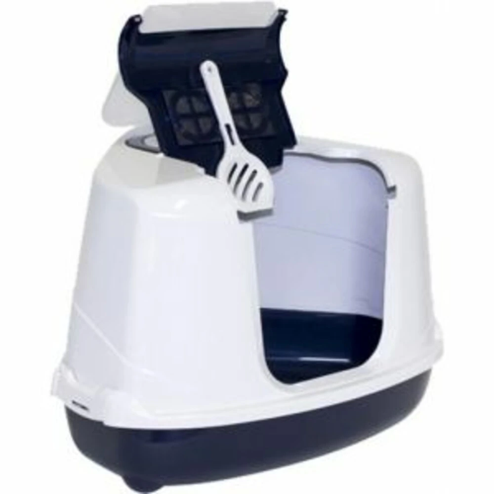 Moderna Hoek Kattenbak Flip Donkerblauw - Wit 1 Moderna Hoek Kattenbak Flip Donkerblauw - Wit